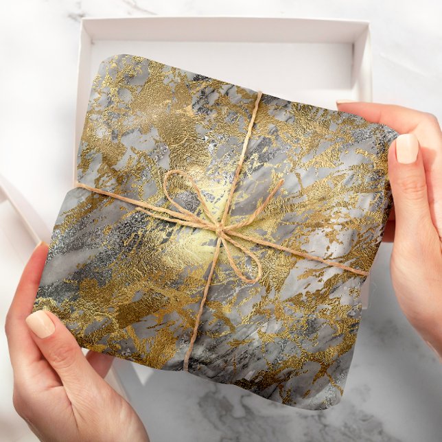 Papier Cadeau Marbre argenté gris or brillant brillant métal bri (Silver Gray Gold Marble Shiny Metallic Stroke Lux Wrapping Paper)