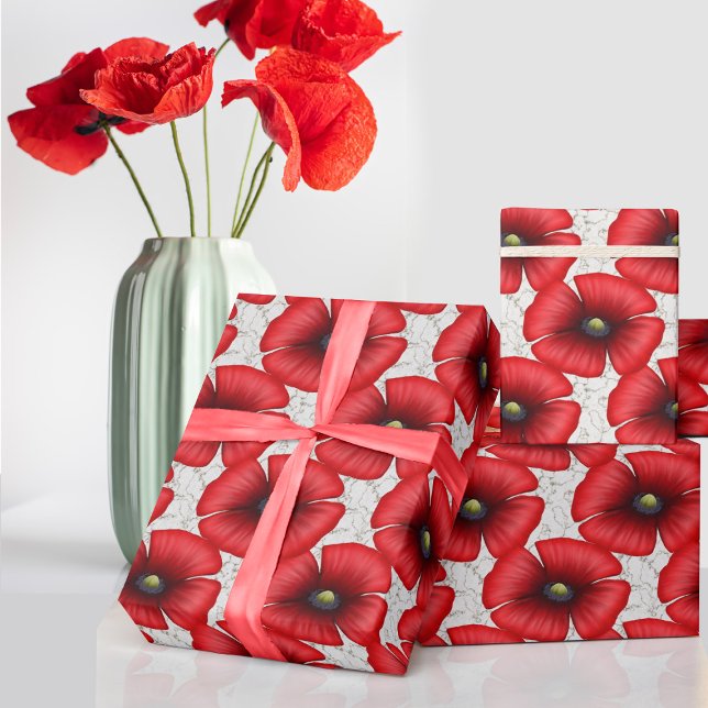 Papier cadeau Marbre blanc à motif floral de pavot (A pretty poppy pattern wrapping paper just for you)
