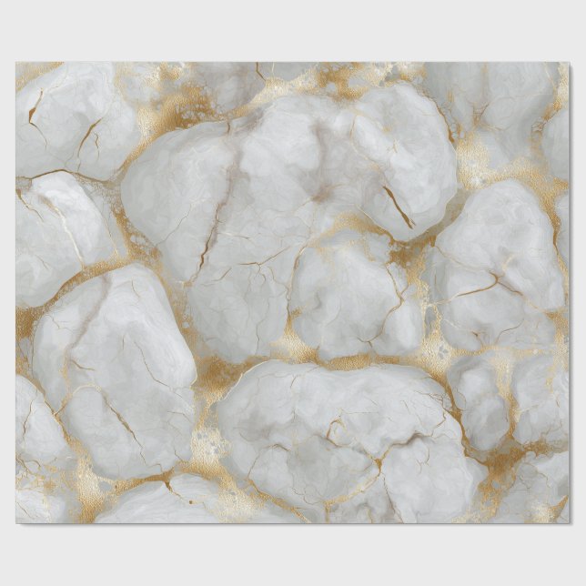 Papier Cadeau Marbre blanc avec veines dorées (Plat)