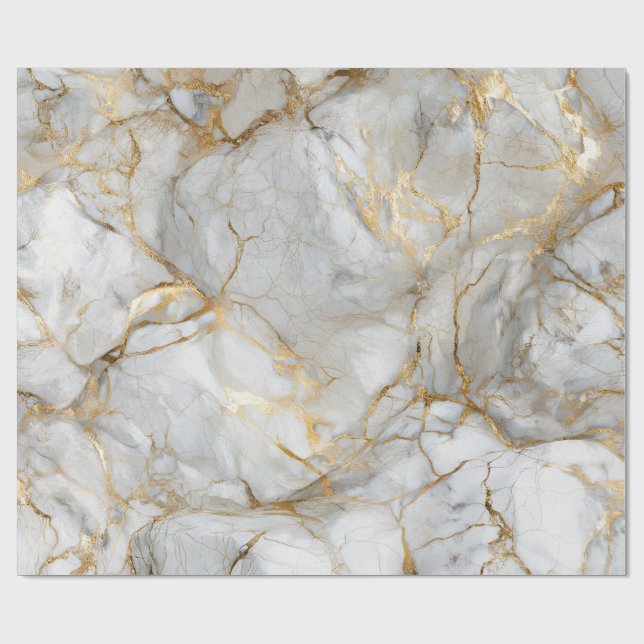 Papier Cadeau Marbre blanc avec veines dorées (Plat)