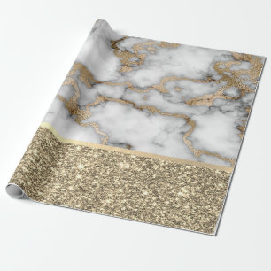 Papier Cadeau Marbre Blanc Brillant Pailleté Or Élégant et Stylé
