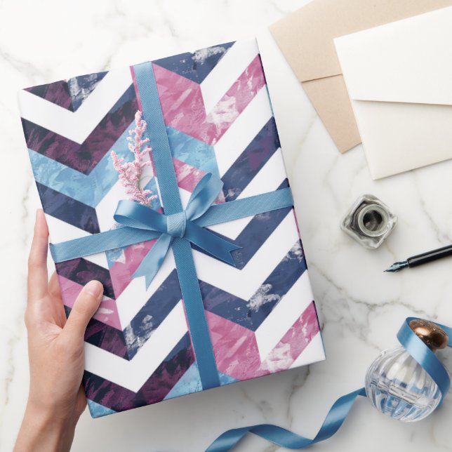 Papier Cadeau Marbre blanc rose bleu Chevron (Cadeaux)