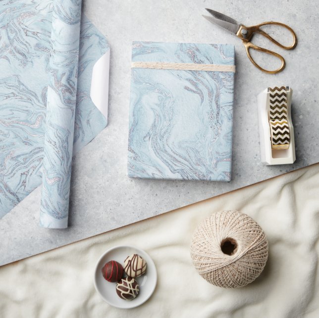 Papier Cadeau Marbre bleu argent (Artisanat)