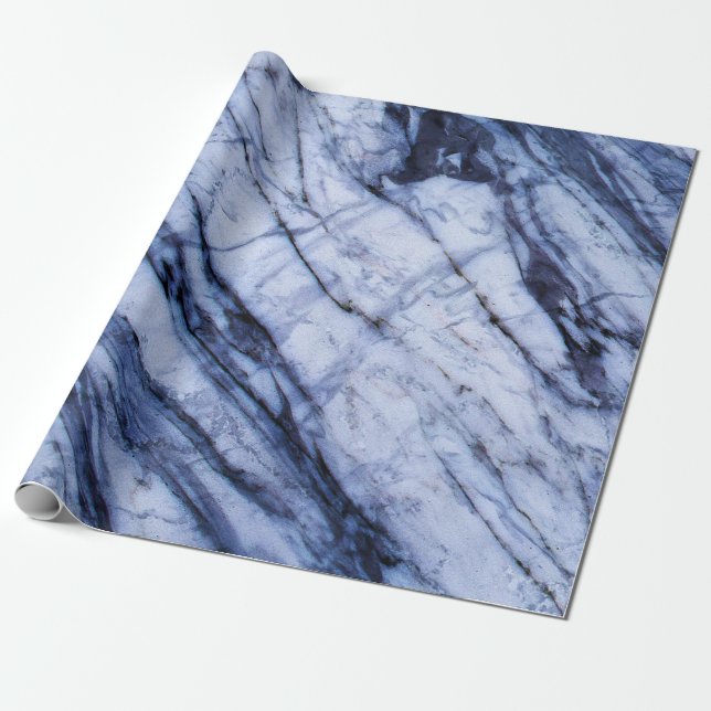 Papier Cadeau Marbre bleu et blanc tourbillonnant moderne chic P (Déroulé)