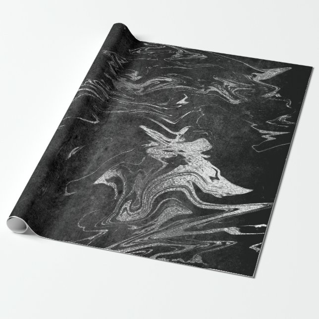 Papier Cadeau Marbre brillant gris noir argenté (Déroulé)