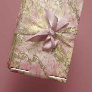 Papier Cadeau Marbre Champaigne Gold Peony Pink Métal rose