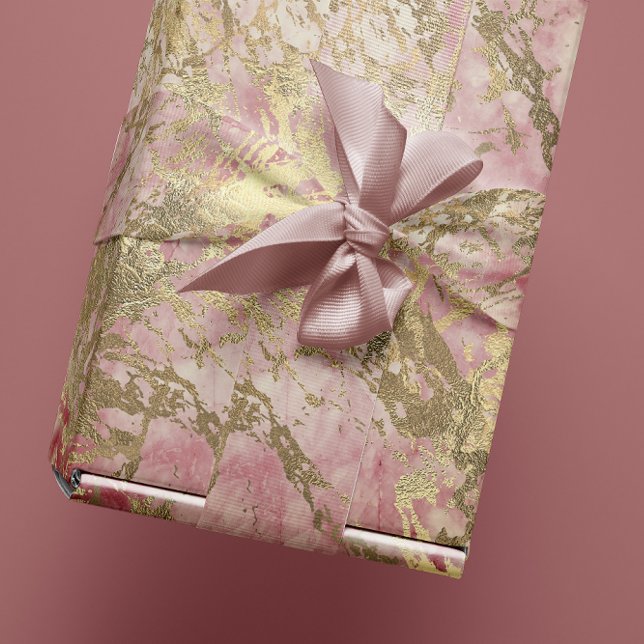 Papier Cadeau Marbre Champaigne Gold Peony Pink Métal rose (Marble Champaigne Gold Peony Pink Metal Strokes Wrapping Paper)