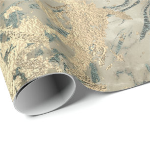 Papier Cadeau Marbre Champaigne Gold Sepia Blue Metal Strokes