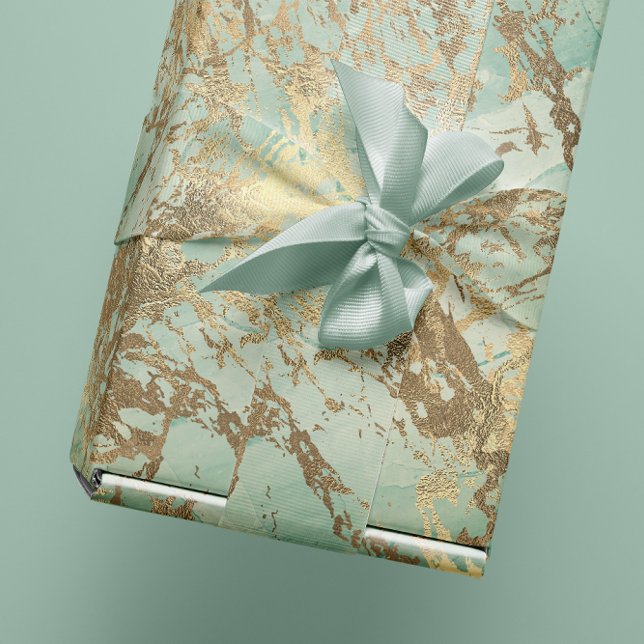 Papier Cadeau Marbre Champaigne Gold Sepia Mint Metal Strots (Marble Champaigne Gold Sepia Mint Metal Strokes Wrapping Paper)