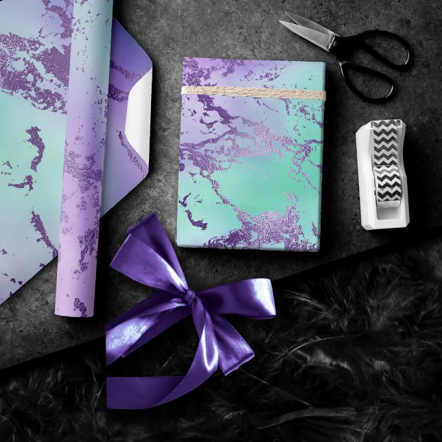 Papier Cadeau Marbre Chic | Lavande Violet et Vert Menthe (Créateur téléchargé)