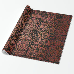 PAPIER CADEAU MARBRE DAMASK2 NOIR ET MÉTAL BALAYÉ PAR CUIVRE