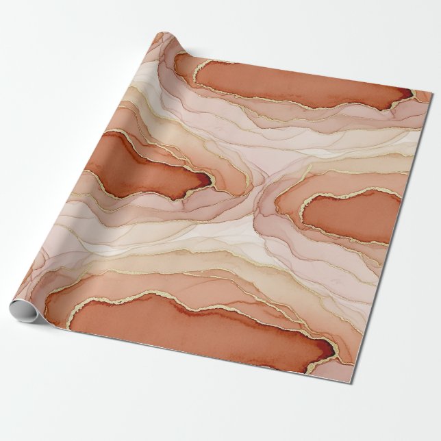 Papier Cadeau Marbre D'Argile Moderne Flux Abstrait Doré (Déroulé)