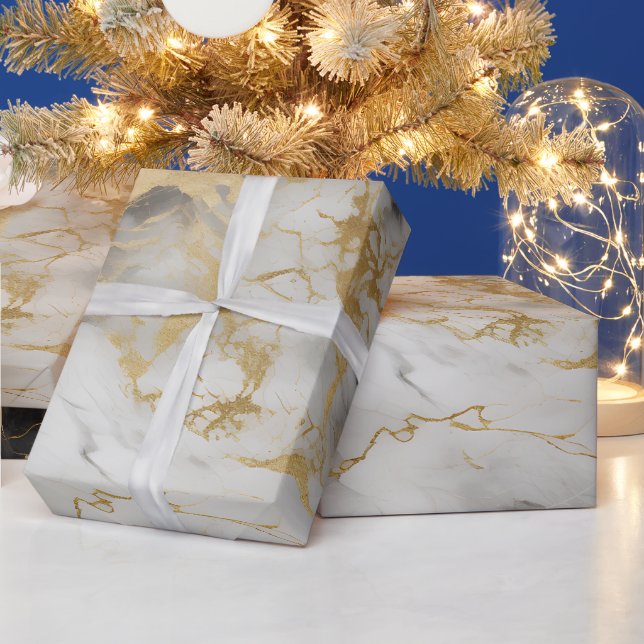 Papier Cadeau Marbre de luxe blanc, or et noir élégant (Vacances)