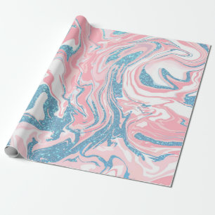 Papier Cadeau Marbre de Parties scintillant bleu rose moderne