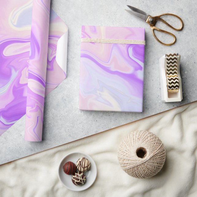 Papier Cadeau Marbre dégradé iridescent violet et rose (Artisanat)