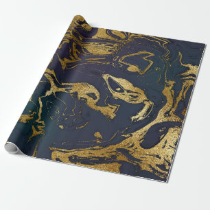 Papier Cadeau Marbre d'or de la Terre profonde Bleu vert profond