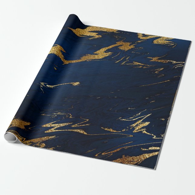 Papier Cadeau Marbre d'or de la Terre profonde Marine Bleue (Déroulé)