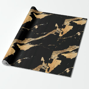 Papier Cadeau Marbre doré noir