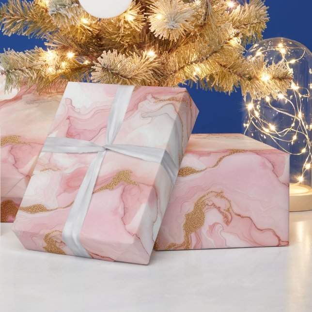 Papier Cadeau Marbre élégant rose et or rose (Vacances)