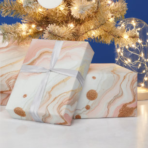 Papier Cadeau Marbre élégant rose et or rose feuille