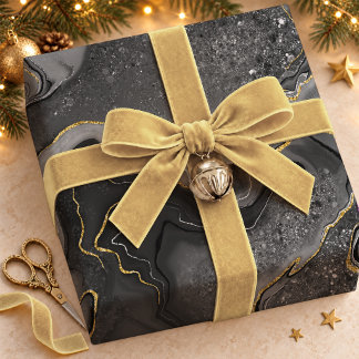 Papier Cadeau Marbre fluide gris or élégant