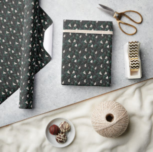 Papier Cadeau Marbre Géométrique de Luxe Émeraude et Noir Charbo