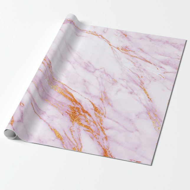 Papier Cadeau Marbre gris rose blanc Brosses brillantes (Déroulé)