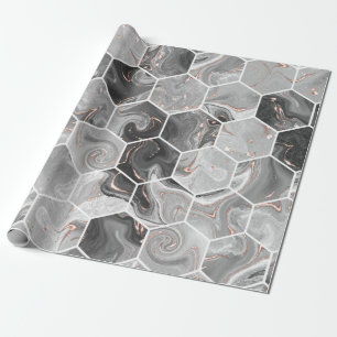 Papier Cadeau Marbre hexagone texture transparente avec motif or