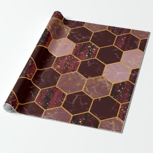 Papier Cadeau Marbre hexagone texture transparente avec or