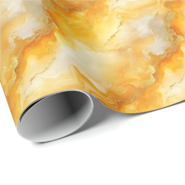 Papier Cadeau Marbre Jaune & Or (Coin rond)