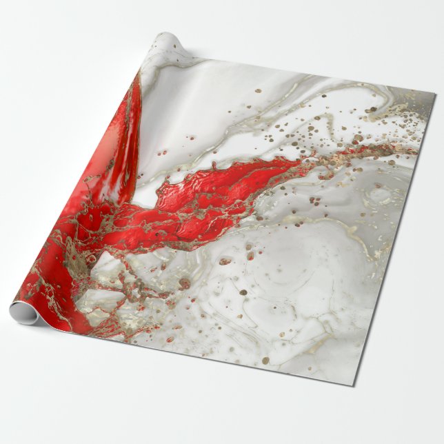 Papier Cadeau Marbre liquide rouge et or (Déroulé)