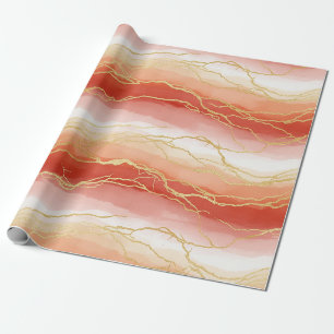 Papier Cadeau Marbre luxueux Sienne et Taupe avec veines dorées