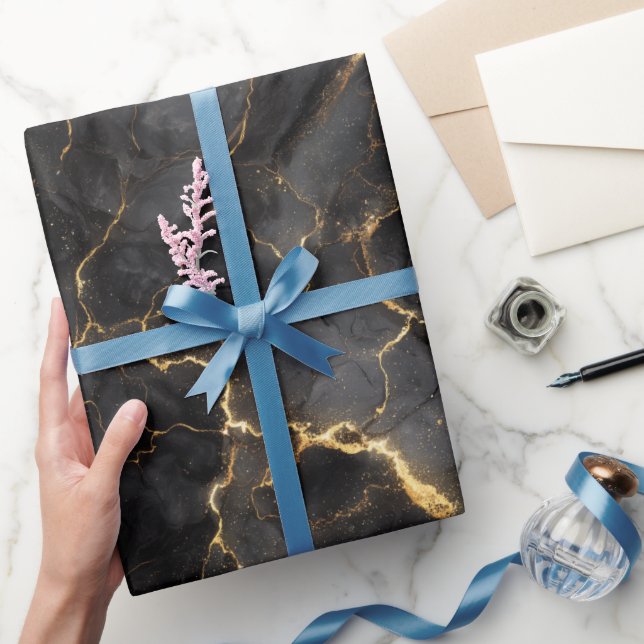 Papier Cadeau Marbre noir doré Luxe Motif abstrait (Cadeaux)