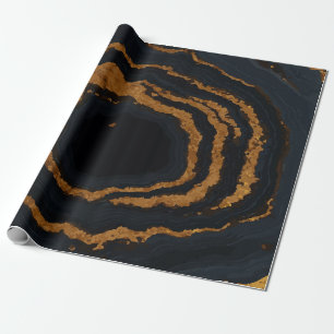 Papier Cadeau Marbre Noir Luxueux avec Accents Dorés – Élégant