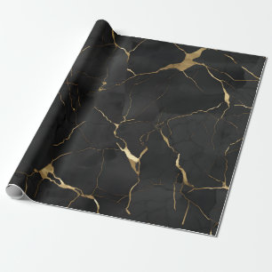 Papier Cadeau Marbre Noir Or