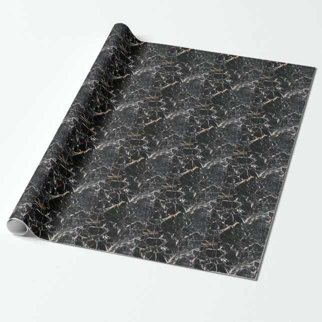 Papier Cadeau Marbre noir : texture abstraite naturelle. (Déroulé)