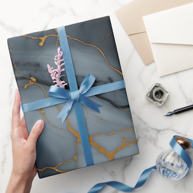 Papier Cadeau Marbre Onyx Fumé avec Veines Dorées (Cadeaux)