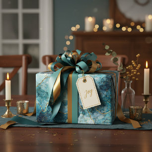 Papier Cadeau Marbre pailleté bleu et or