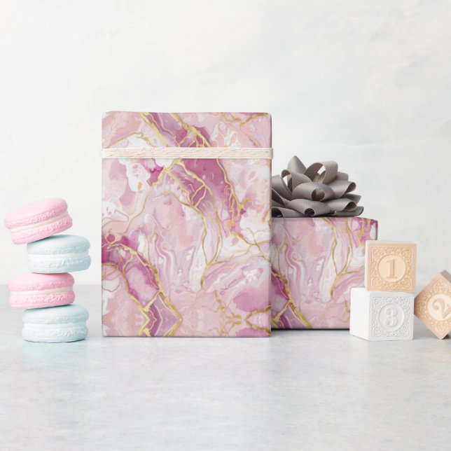 Papier Cadeau Marbre Quartz Rose Clair (Baby Shower)