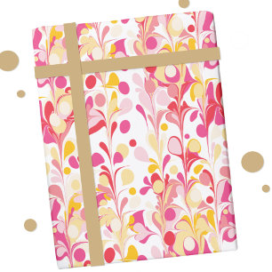 Papier Cadeau Marbre rétro Abstrait Motif rose rouge jaune