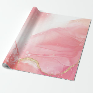 Papier Cadeau Marbre rose avec paillettes tout usage 