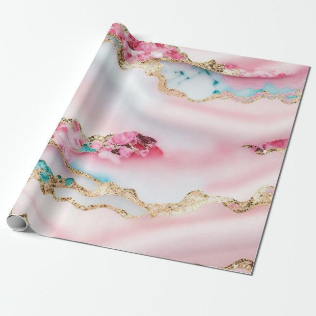 Papier Cadeau Marbre rose clair Agate Collection populaire (Déroulé)