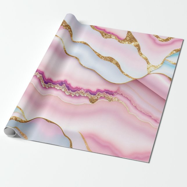 Papier Cadeau Marbre rose clair Agate Collection tendance (Déroulé)