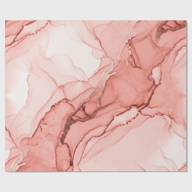 Papier Cadeau Marbre Rose Doré Élégant Corail (Plat)