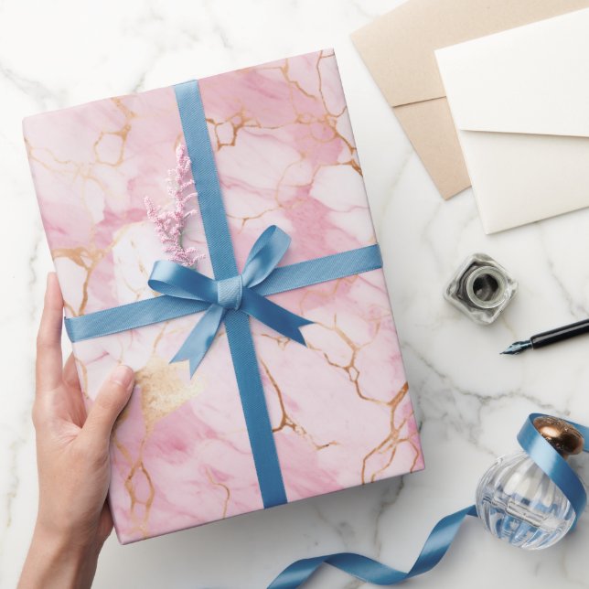 Papier Cadeau Marbre rose et or style liquide motif (Cadeaux)