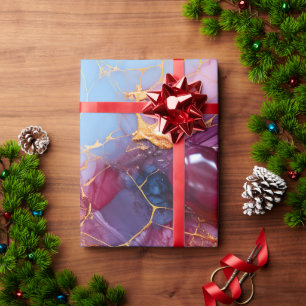Papier Cadeau Marbre rose et saphir avec veines dorées