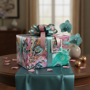 Papier Cadeau Marbre rose et vert