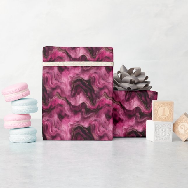 Papier Cadeau Marbre Rose Foncé & Or  (Baby Shower)