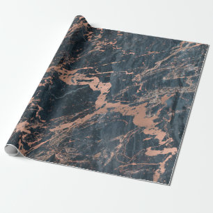 Papier Cadeau Marbre Rustique Brumeux Bleu et Rose Gold Rose Gla