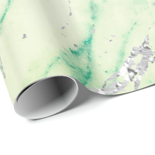Papier Cadeau Marbre Tiffany Silver Grey Green Mint Stone Pastel (Coin rond)